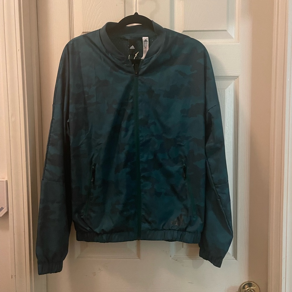NWT Adidas Woven Lightweight Bomber training Jacket Men’s Small Camo Green black - Picture 7 of 13